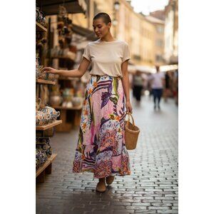 Alexandria  Pierce Women's Floral Multicolor Maxi Skirt L 100% Rayon